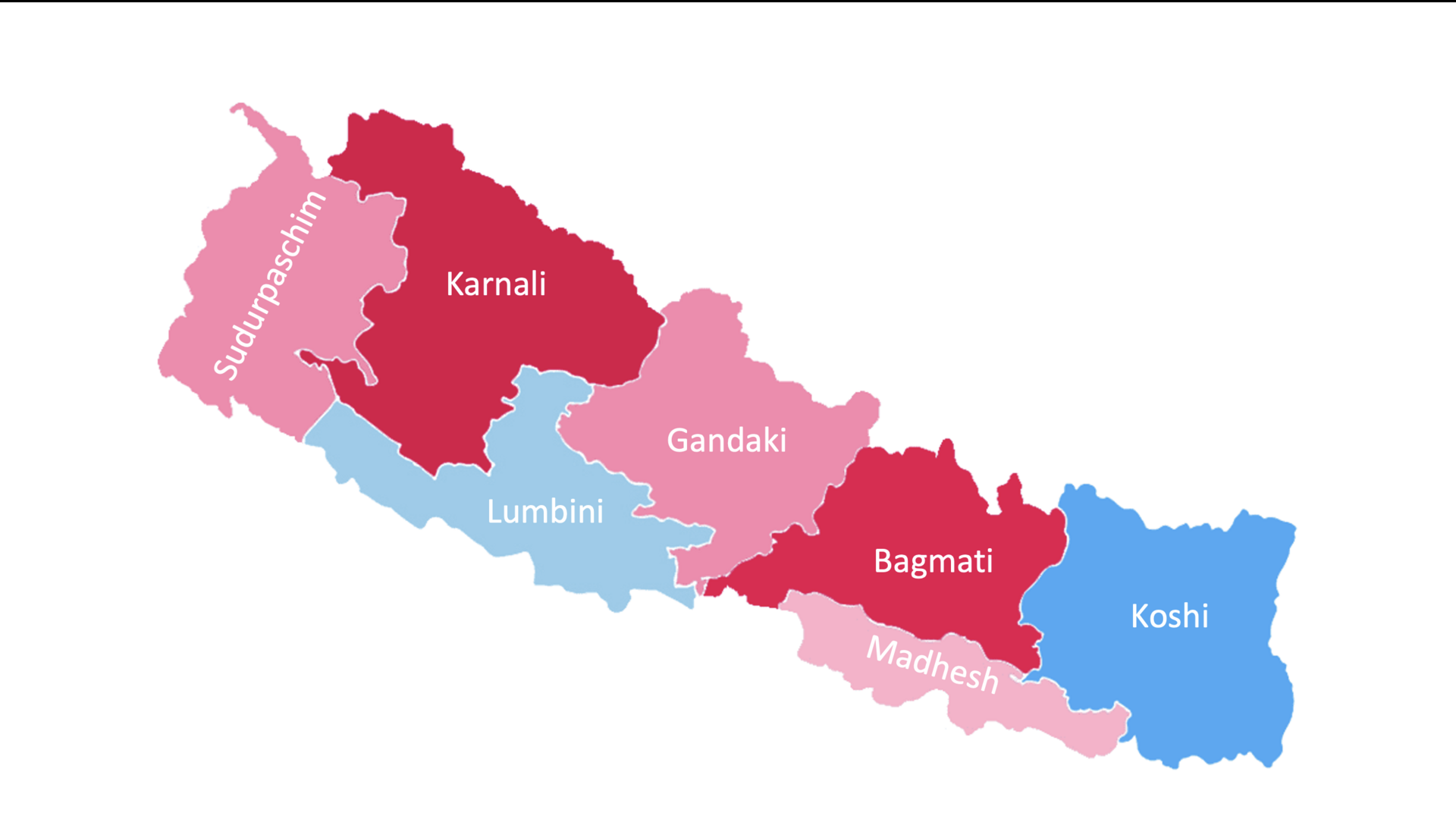 Map of Nepal highlighting the seven provinces for the 7-7-7 Initiative
